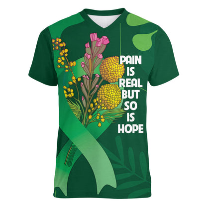 Australia Mental Health Personalised Women V-Neck T-Shirt Pain Real But So Is Hope