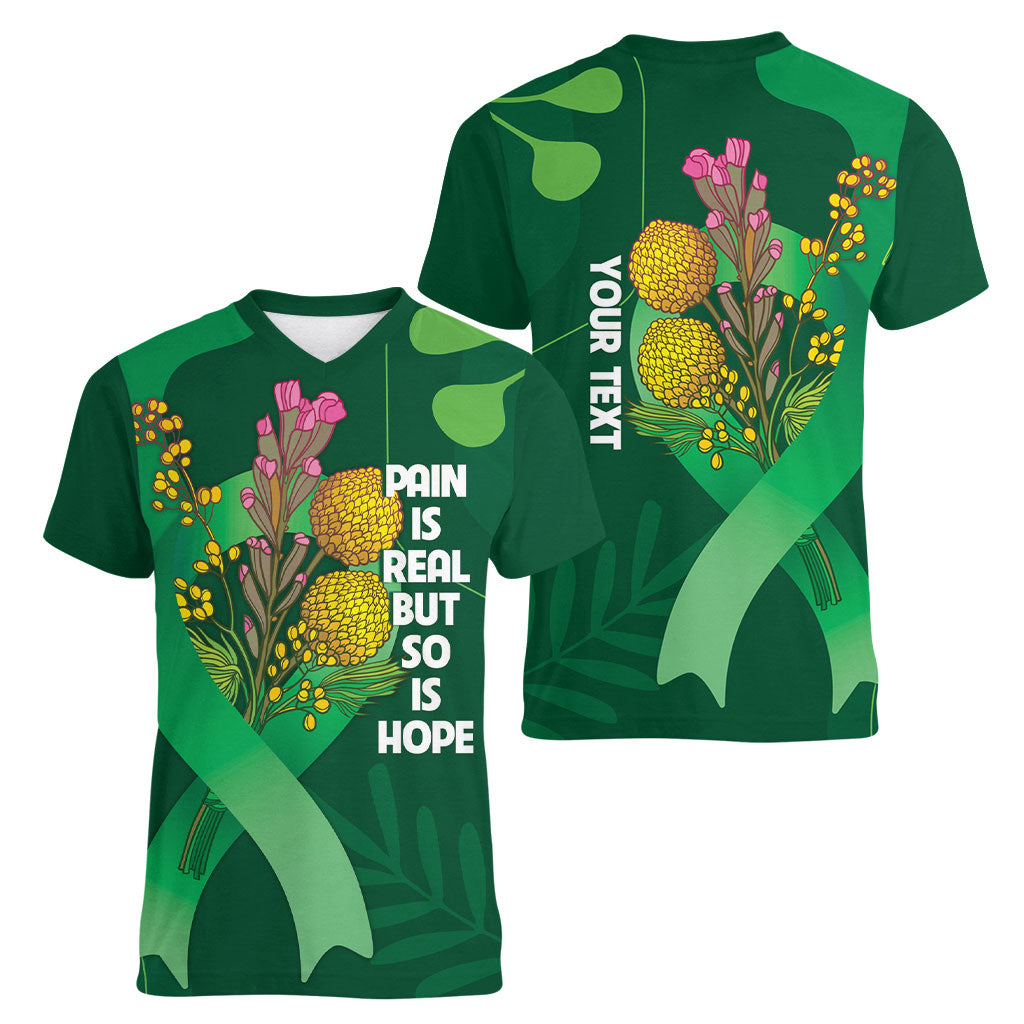 Australia Mental Health Personalised Women V-Neck T-Shirt Pain Real But So Is Hope