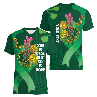 Australia Mental Health Personalised Women V-Neck T-Shirt Pain Real But So Is Hope