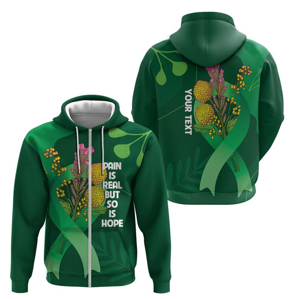 Australia Mental Health Personalised Zip Hoodie Pain Real But So Is Hope