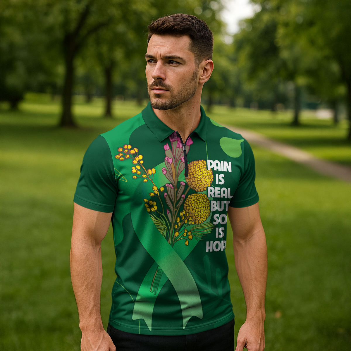 Australia Mental Health Personalised Zipper Polo Shirt Pain Real But So Is Hope