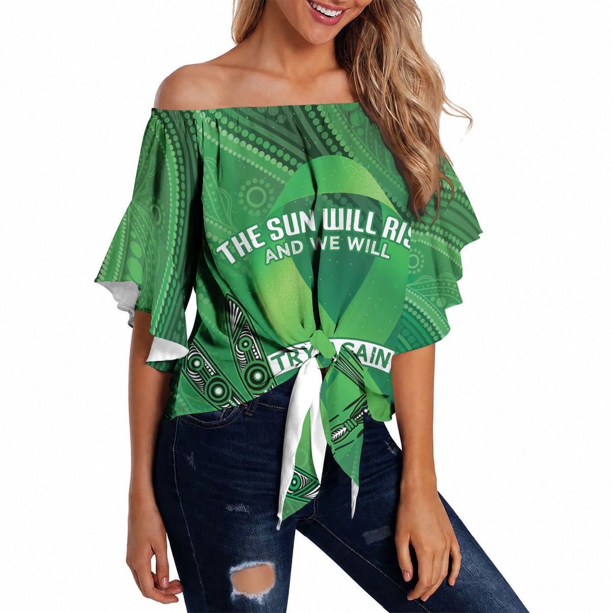 Australia Mental Health Personalised Off Shoulder Wrap Waist Top The Sun Will Rise And We Will Try Again