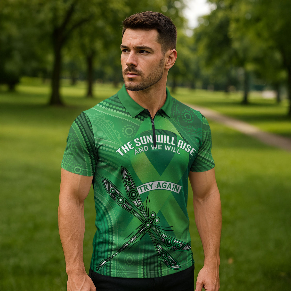 Australia Mental Health Personalised Zipper Polo Shirt The Sun Will Rise And We Will Try Again