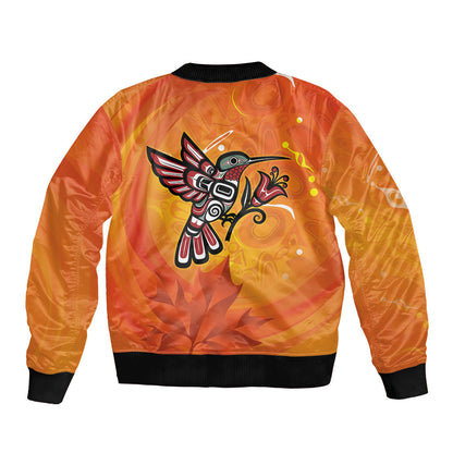 Indigenous Orange Day All Children Matters Support Bomber Jacket Canadian Haida Hummingbird
