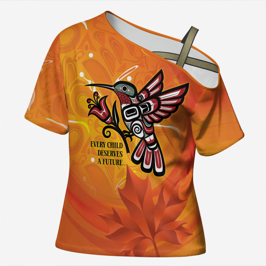 Indigenous Orange Day All Children Matters Support Cross Shoulder Shirt Canadian Haida Hummingbird