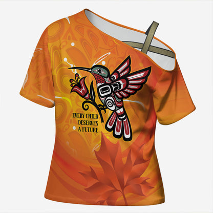 Indigenous Orange Day All Children Matters Support Cross Shoulder Shirt Canadian Haida Hummingbird