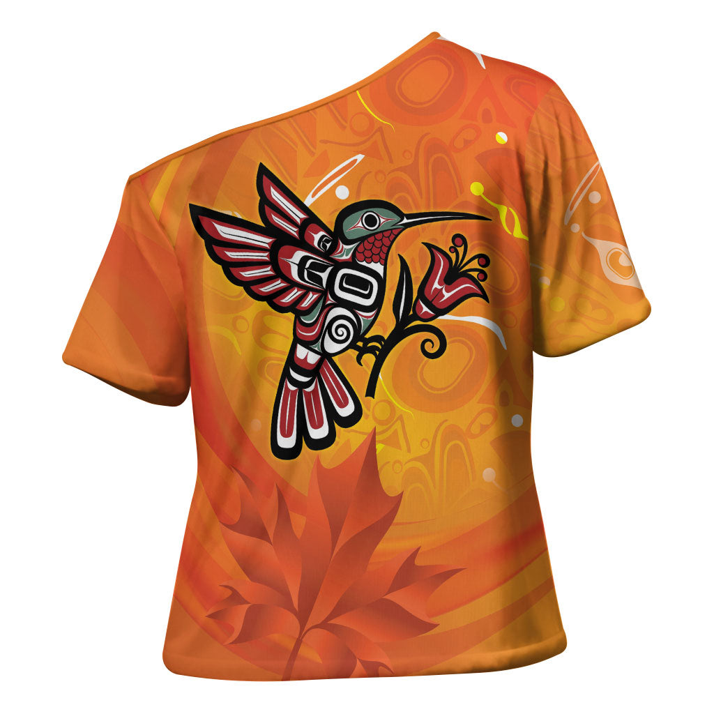 Indigenous Orange Day All Children Matters Support Cross Shoulder Shirt Canadian Haida Hummingbird