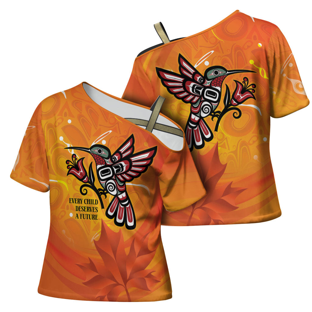 Indigenous Orange Day All Children Matters Support Cross Shoulder Shirt Canadian Haida Hummingbird