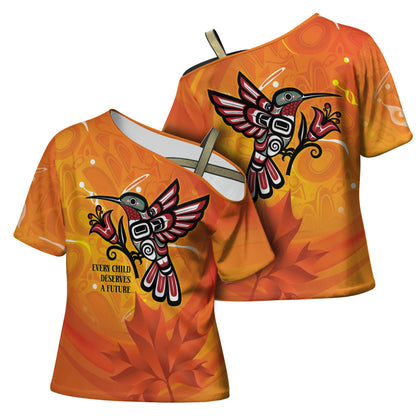 Indigenous Orange Day All Children Matters Support Cross Shoulder Shirt Canadian Haida Hummingbird
