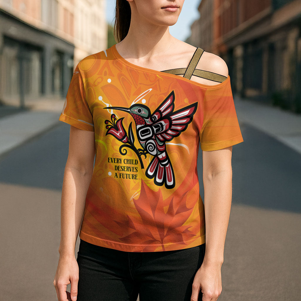 Indigenous Orange Day All Children Matters Support Cross Shoulder Shirt Canadian Haida Hummingbird