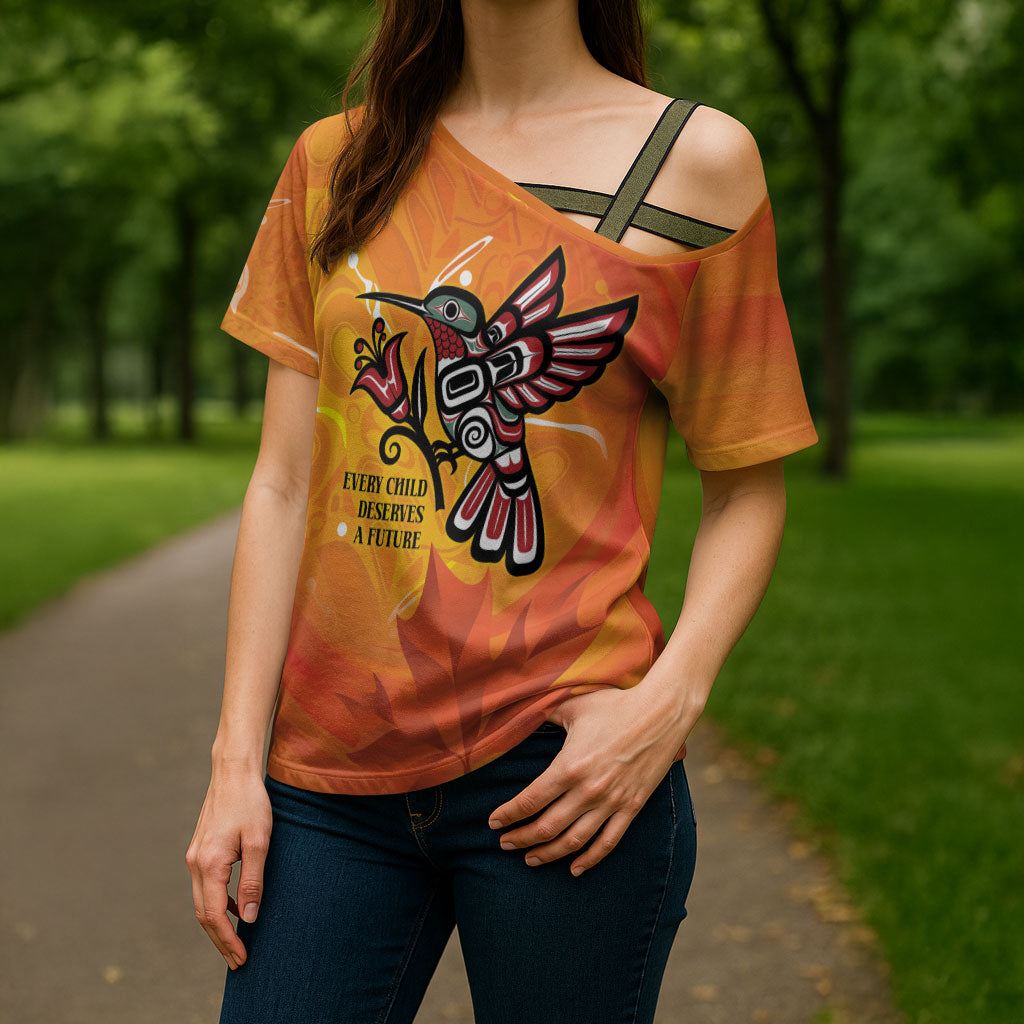Indigenous Orange Day All Children Matters Support Cross Shoulder Shirt Canadian Haida Hummingbird