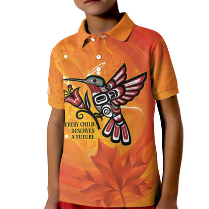Indigenous Orange Day All Children Matters Support Kid Polo Shirt Canadian Haida Hummingbird