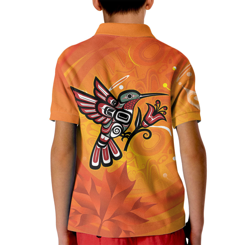 Indigenous Orange Day All Children Matters Support Kid Polo Shirt Canadian Haida Hummingbird