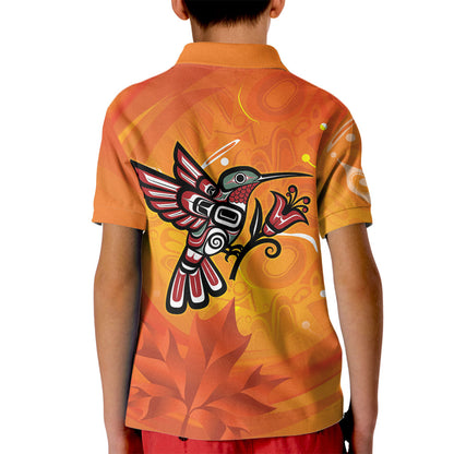 Indigenous Orange Day All Children Matters Support Kid Polo Shirt Canadian Haida Hummingbird