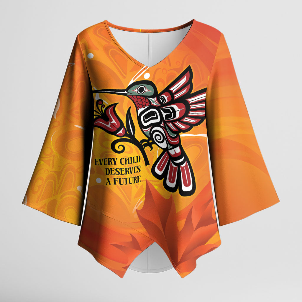 Indigenous Orange Day All Children Matters Support Kimono Sleeve Blouse Canadian Haida Hummingbird