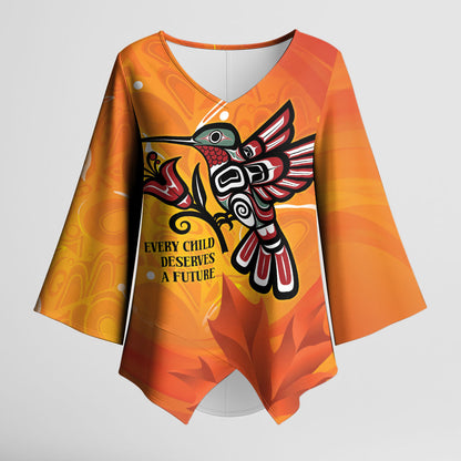 Indigenous Orange Day All Children Matters Support Kimono Sleeve Blouse Canadian Haida Hummingbird