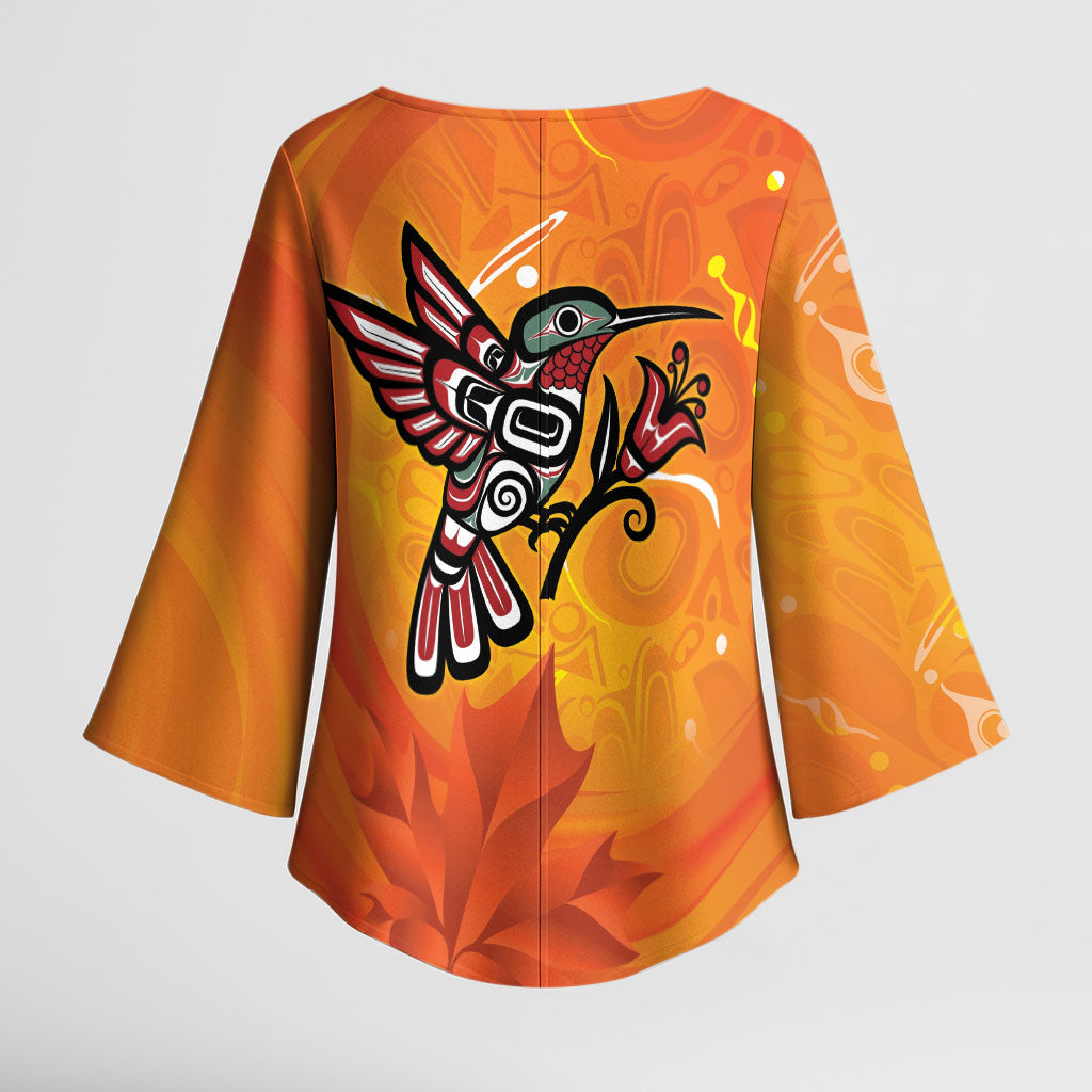 Indigenous Orange Day All Children Matters Support Kimono Sleeve Blouse Canadian Haida Hummingbird