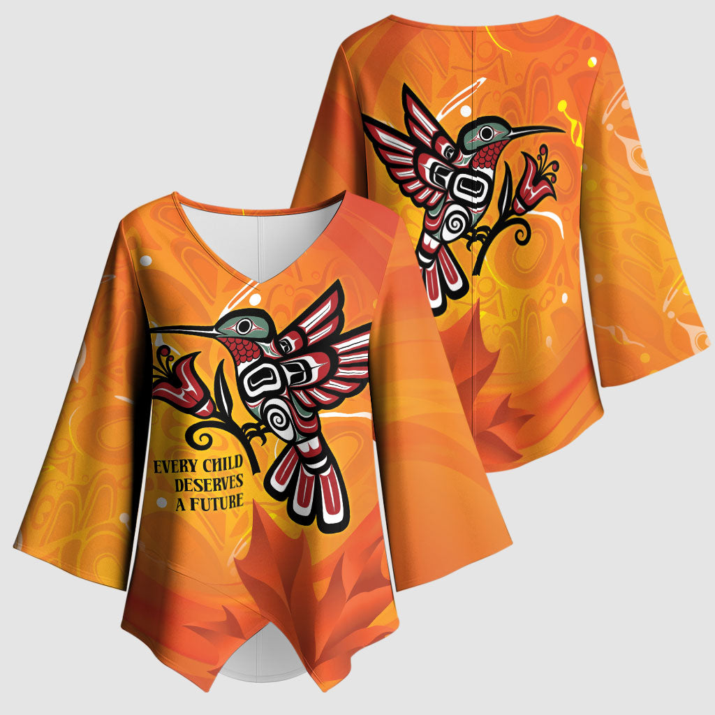 Indigenous Orange Day All Children Matters Support Kimono Sleeve Blouse Canadian Haida Hummingbird