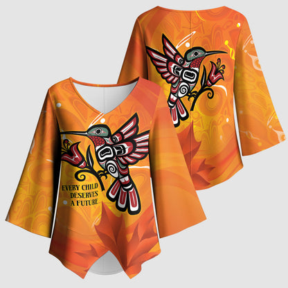 Indigenous Orange Day All Children Matters Support Kimono Sleeve Blouse Canadian Haida Hummingbird