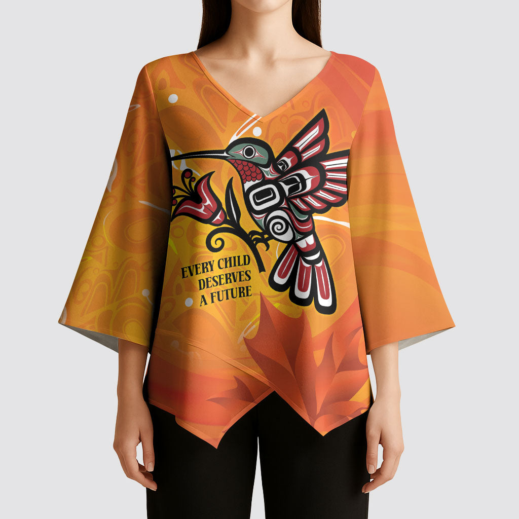 Indigenous Orange Day All Children Matters Support Kimono Sleeve Blouse Canadian Haida Hummingbird