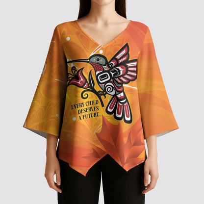 Indigenous Orange Day All Children Matters Support Kimono Sleeve Blouse Canadian Haida Hummingbird