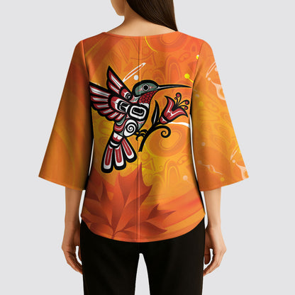 Indigenous Orange Day All Children Matters Support Kimono Sleeve Blouse Canadian Haida Hummingbird