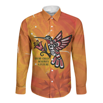 Indigenous Orange Day All Children Matters Support Long Sleeve Button Shirt Canadian Haida Hummingbird