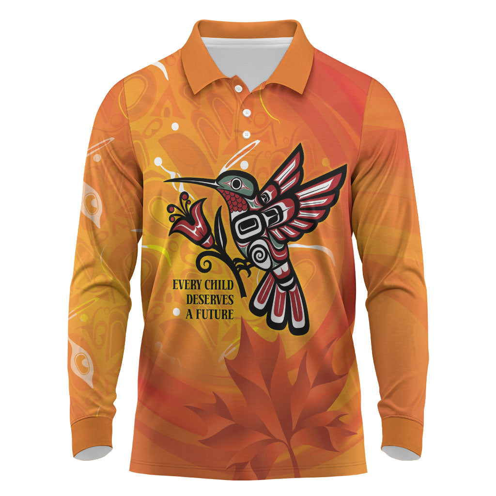 Indigenous Orange Day All Children Matters Support Long Sleeve Polo Shirt Canadian Haida Hummingbird