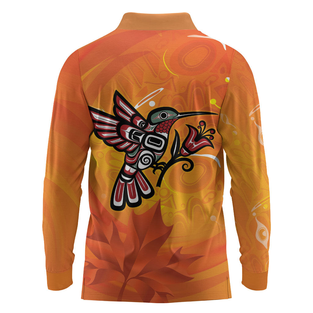 Indigenous Orange Day All Children Matters Support Long Sleeve Polo Shirt Canadian Haida Hummingbird