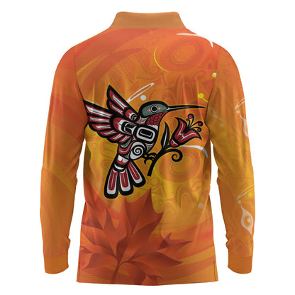 Indigenous Orange Day All Children Matters Support Long Sleeve Polo Shirt Canadian Haida Hummingbird