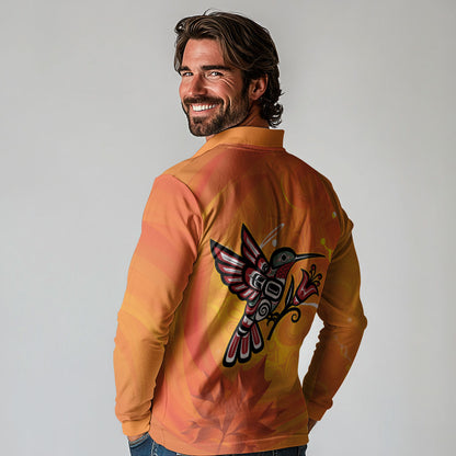 Indigenous Orange Day All Children Matters Support Long Sleeve Polo Shirt Canadian Haida Hummingbird