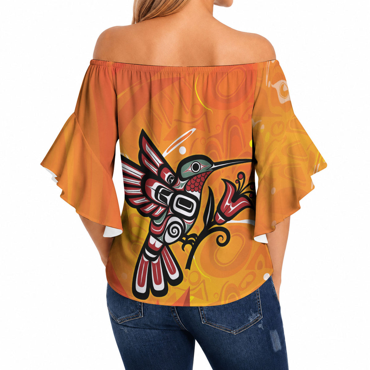 Indigenous Orange Day All Children Matters Support Off Shoulder Wrap Waist Top Canadian Haida Hummingbird