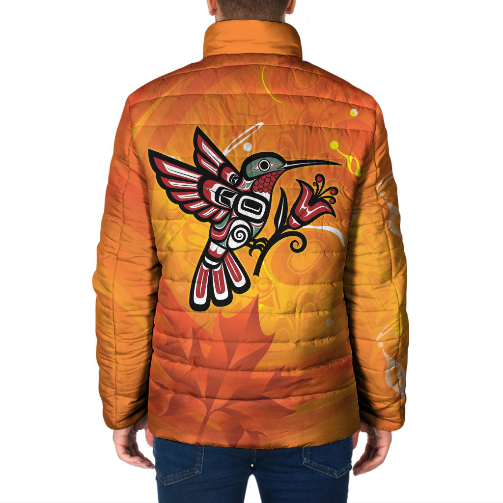 Indigenous Orange Day All Children Matters Support Padded Jacket Canadian Haida Hummingbird