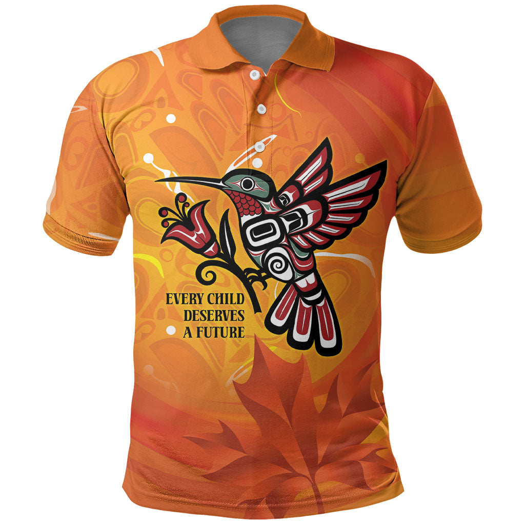 Indigenous Orange Day All Children Matters Support Polo Shirt Canadian Haida Hummingbird