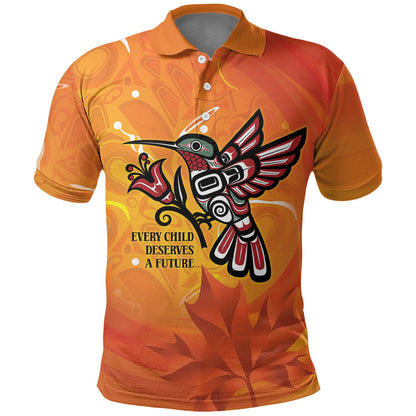 Indigenous Orange Day All Children Matters Support Polo Shirt Canadian Haida Hummingbird