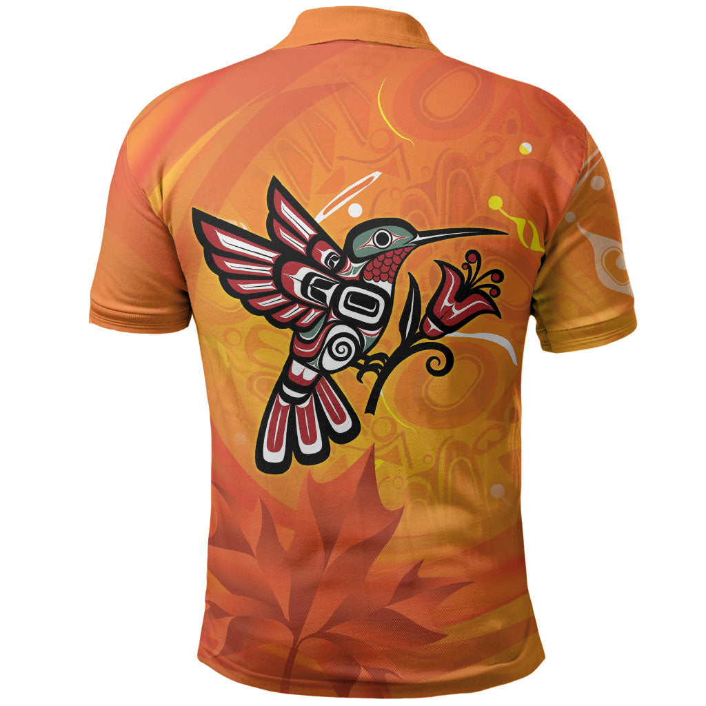 Indigenous Orange Day All Children Matters Support Polo Shirt Canadian Haida Hummingbird