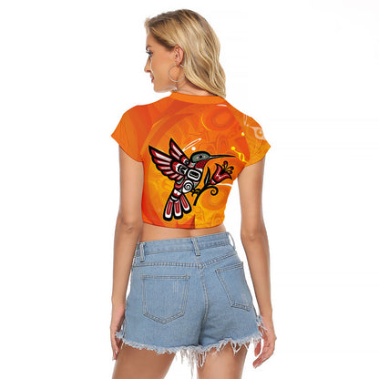 Indigenous Orange Day All Children Matters Support Raglan Cropped T Shirt Canadian Haida Hummingbird