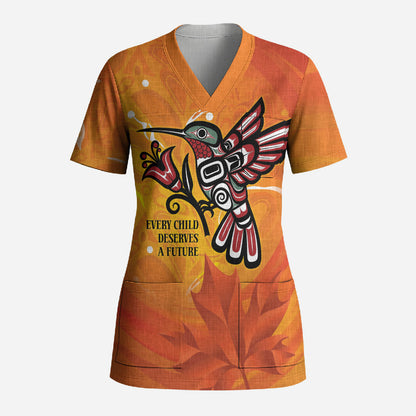 Indigenous Orange Day All Children Matters Support Scrub Top Canadian Haida Hummingbird