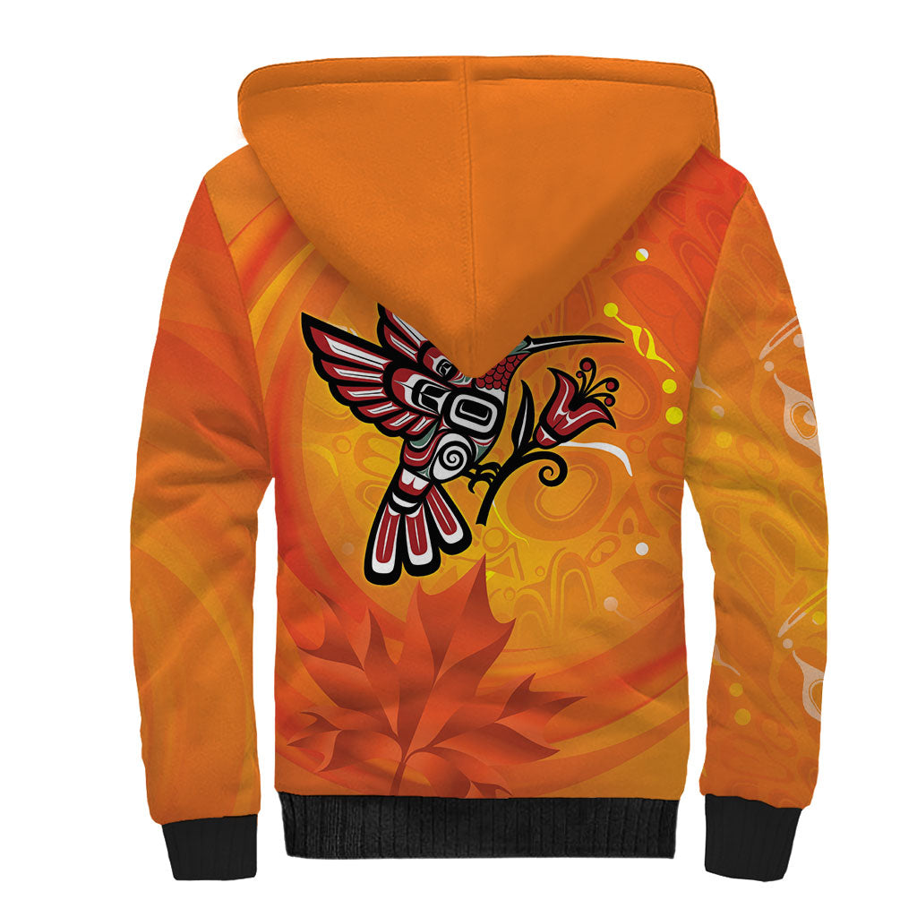 Indigenous Orange Day All Children Matters Support Sherpa Hoodie Canadian Haida Hummingbird