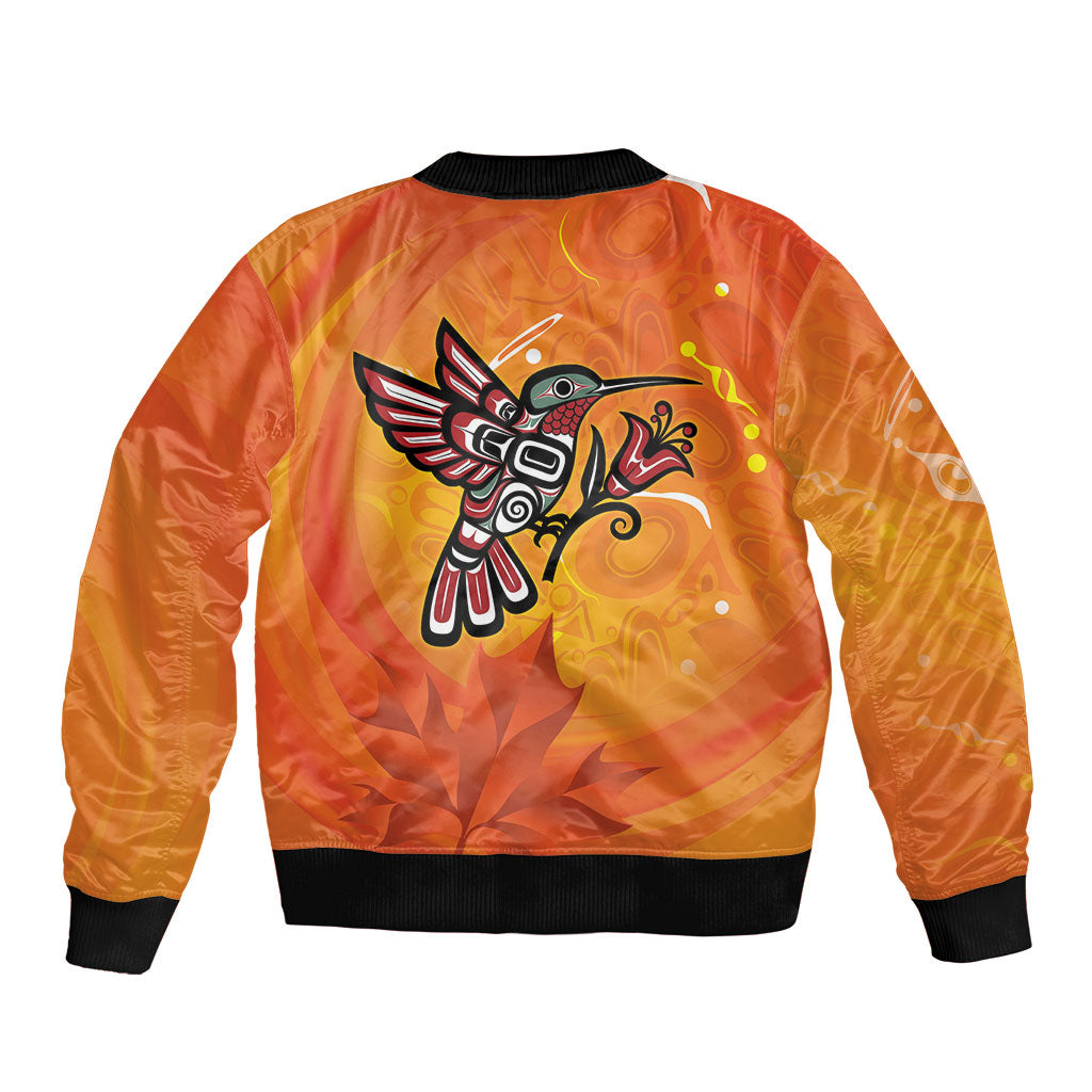 Indigenous Orange Day All Children Matters Support Sleeve Zip Bomber Jacket Canadian Haida Hummingbird