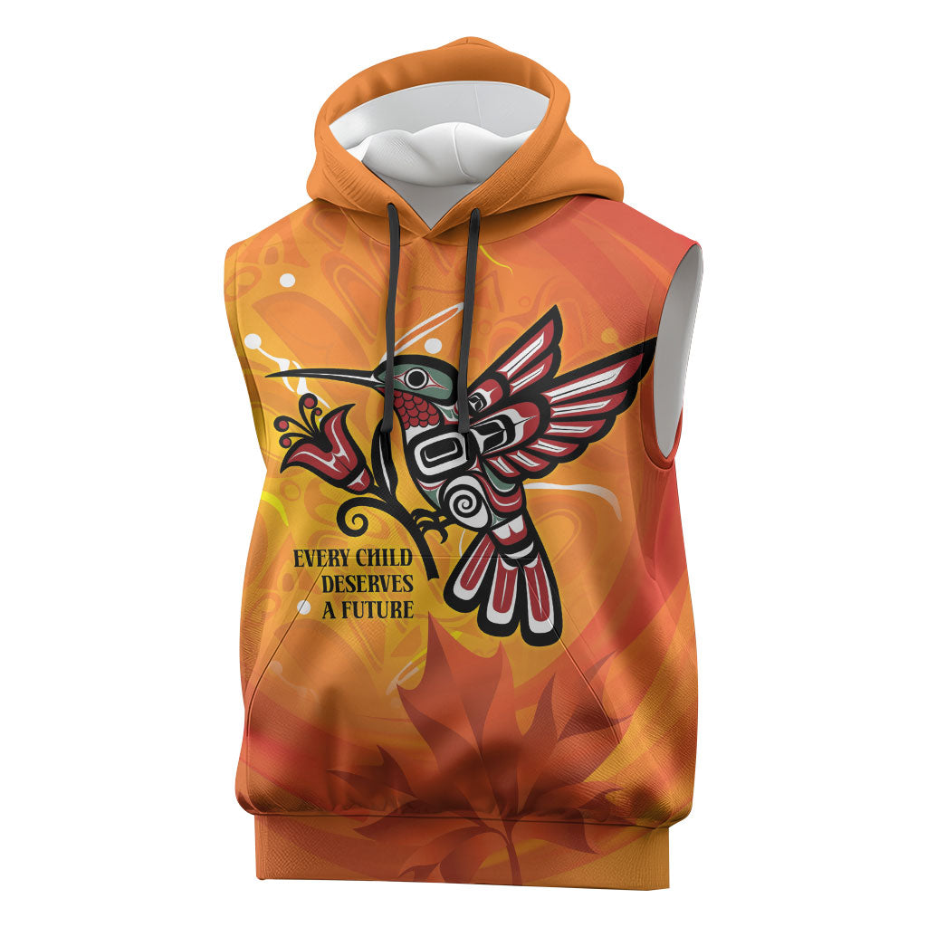 Indigenous Orange Day All Children Matters Support Sleeveless Hoodie Canadian Haida Hummingbird