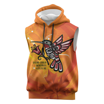 Indigenous Orange Day All Children Matters Support Sleeveless Hoodie Canadian Haida Hummingbird