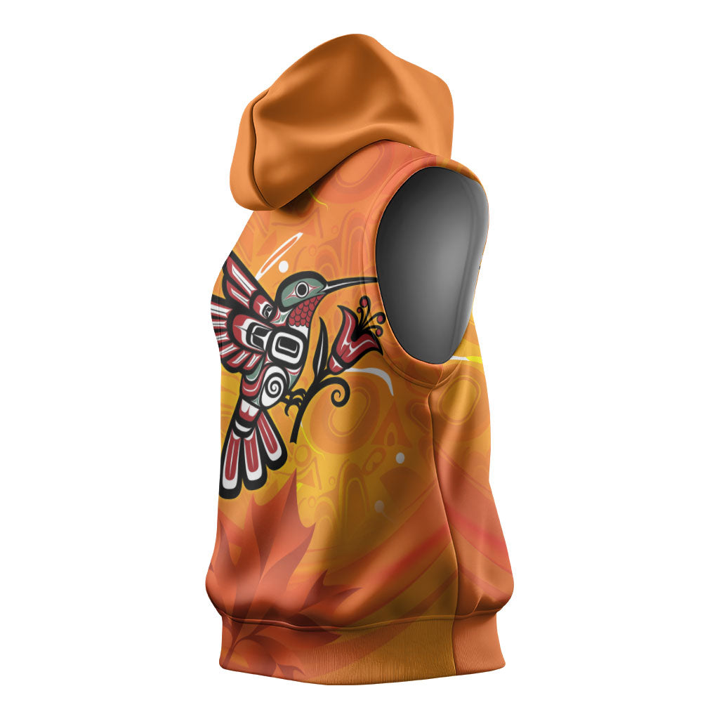 Indigenous Orange Day All Children Matters Support Sleeveless Hoodie Canadian Haida Hummingbird