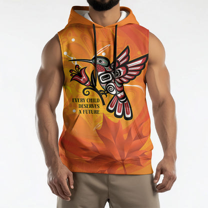 Indigenous Orange Day All Children Matters Support Sleeveless Hoodie Canadian Haida Hummingbird