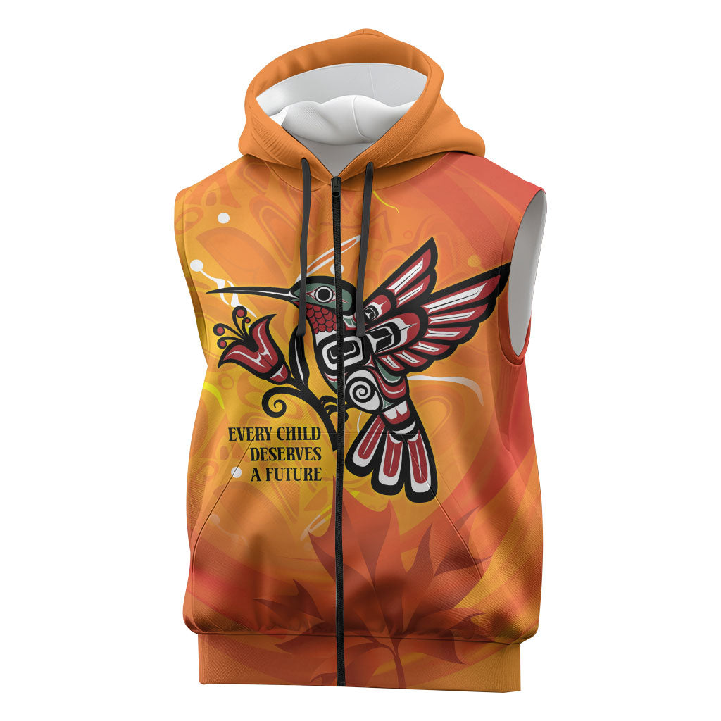 Indigenous Orange Day All Children Matters Support Sleeveless Zip Hoodie Canadian Haida Hummingbird