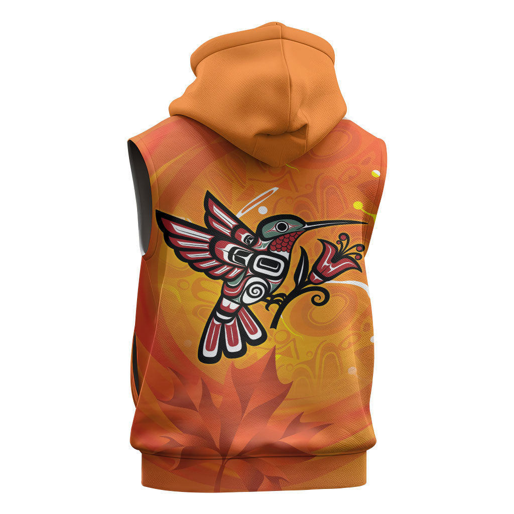 Indigenous Orange Day All Children Matters Support Sleeveless Zip Hoodie Canadian Haida Hummingbird