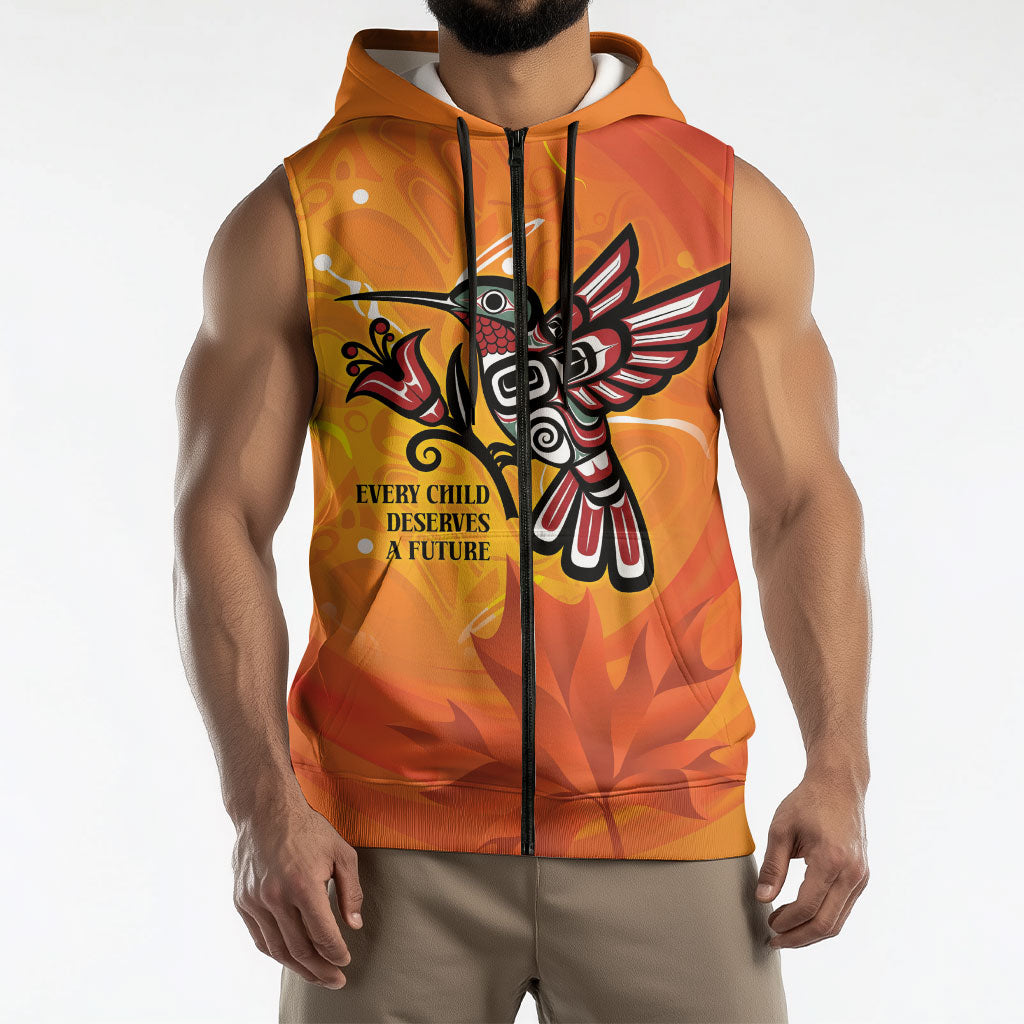 Indigenous Orange Day All Children Matters Support Sleeveless Zip Hoodie Canadian Haida Hummingbird