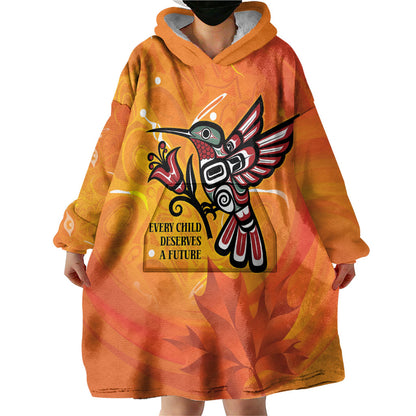 Indigenous Orange Day All Children Matters Support Wearable Blanket Hoodie Canadian Haida Hummingbird