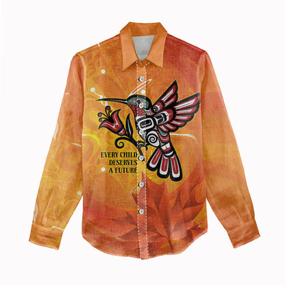 Indigenous Orange Day All Children Matters Support Women Casual Shirt Canadian Haida Hummingbird