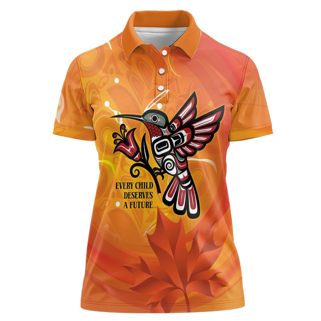 Indigenous Orange Day All Children Matters Support Women Polo Shirt Canadian Haida Hummingbird